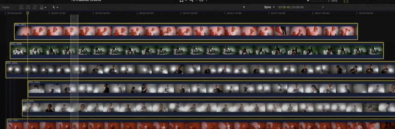 a screenshot of a video editing, copying all video clips and pasting them into the main timeline